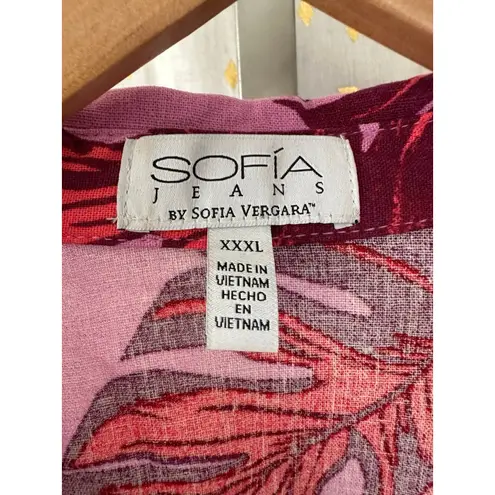 Sophia Jeans By Sophia Vergara Hawaiian Tropical Monstera Linen Blend Shirt XXXL Pink Size undefined