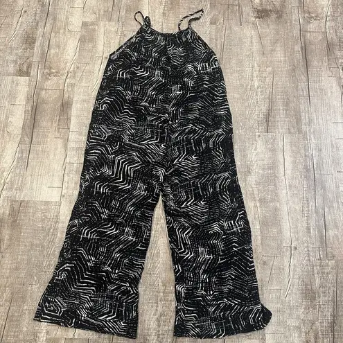 Stitch & Feather Abstract Print Jumpsuit Womens Size Medium Black Pockets