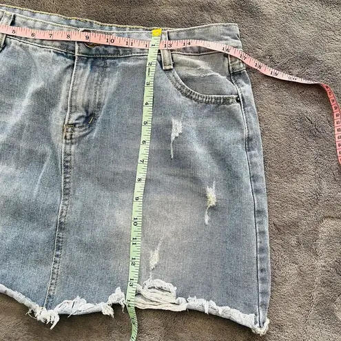 Jean Mini Skirt Denim Distressed Faded Y2K Punk Grunge Summer Festival Size 14