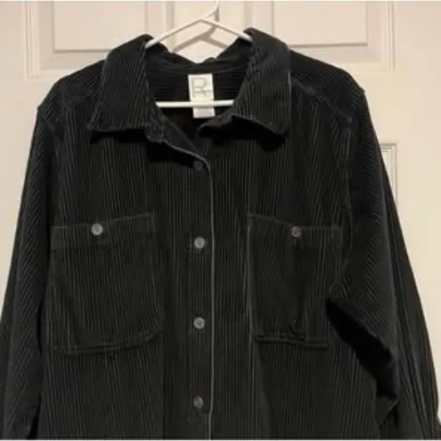 Roaman's Women’s 1x Black Corduroy Oversized Buttondown Shirt
