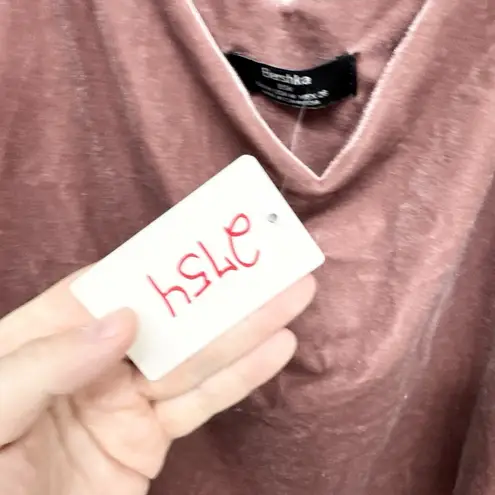 Bershka Blouse Women Size Medium Brown Velvet V-Neck Spaghetti Strap Tank Top