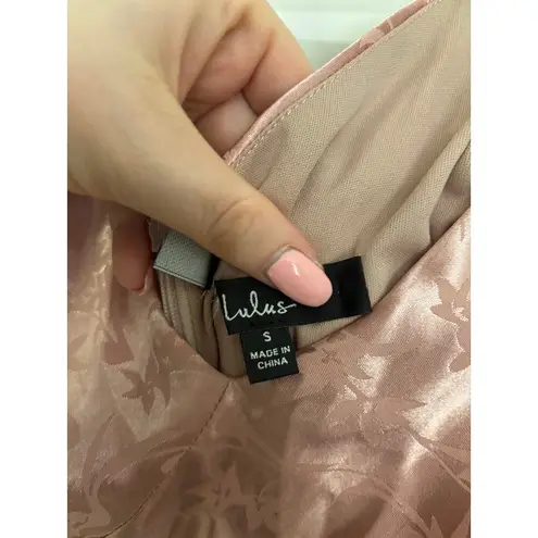 Lulus Dress Womens Small Classy Moments Mini Blush Satin Jacquard Twist Front Pink