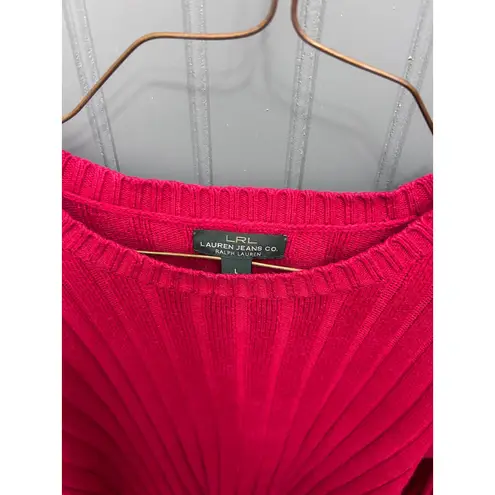 LRL Lauren Jeans Co. Red Ribbed Knit Sweater with Button Detail