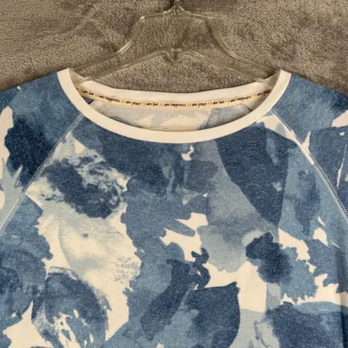 Peace Love World Sweatshirt Blue White Floral Print Pullover Top Comfy Casual S