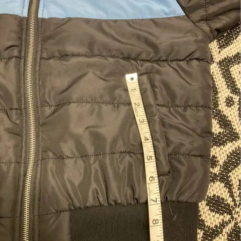 Popsugar  puffer coat black block stripe Medium NWT