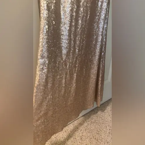 Lulu’s High Neck Cowl Back Maxi Sequin Dress, Gold/Tan, Size S Gold