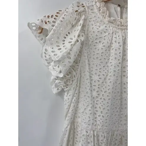 Ulla Johnson  Norah White Broderie Anglaise Eyelet Flutter Sleeve Tiered Dress 4