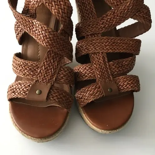 DV Dolce Vita 4" Heel Wedges Sandals Brown Braided Leather Espadrilles S… Brown Size 8.5