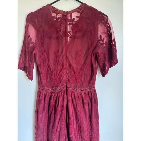 Art Ephect Womens Embroider Crochet Floral Sheer Maxi Dress sz S Whimsigoth Boho Red