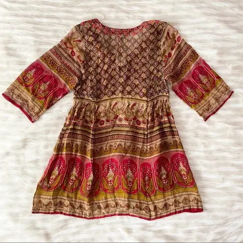 Raga Red Brown Paisley Floral Tunic Mini Dress