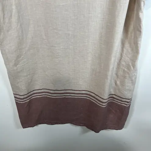 Pou Nou 100% Linen Shirt Dress Women’s Size Large Tan Red Beach Pockets