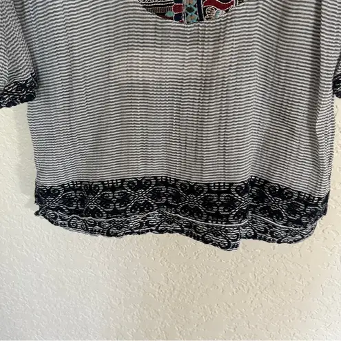 Soft Surroundings Embroidered Small Striped Tunic Top Western Aztec Boho Artsy