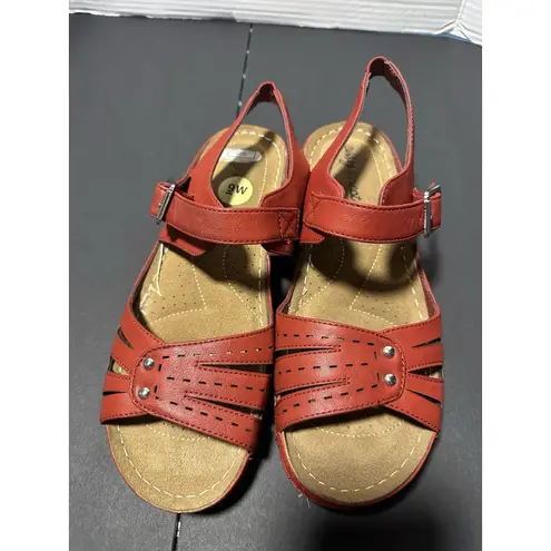 Easy Street Women's Jupiter Wedge Sandals Red Size 9W