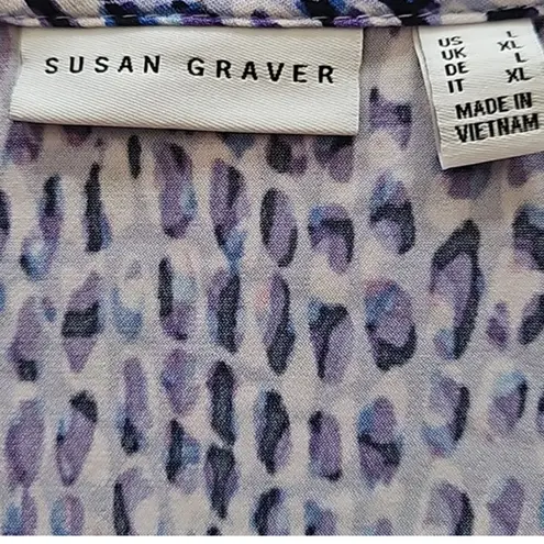Susan Graver Liquid Knit Puff Sleeve Top - Abstract Print - Size Large NWOT