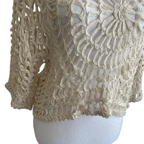 Pretty Angel  Women Silk Blend Top  M Ivory Crop Open Loop Design Chic Indi Boho