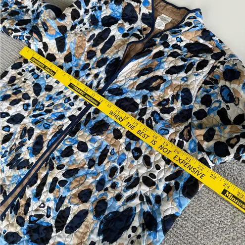 Alfred Dunner Navy Blue White Graphic Floral Quilted Jacket Lightweight Coat 14