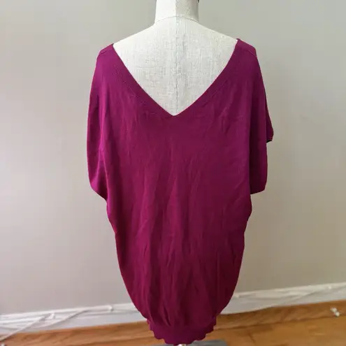 New York & Company Women's Oversize Silk Blend Pullover Vneck Sweater Magenta XS Pink