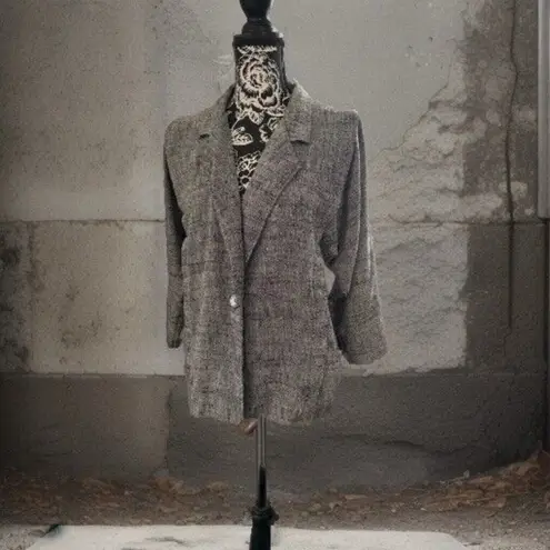Vintage Laurie Lee 80’s Grey & Black Lightweight Blazer One Button Preppy Gray Size M