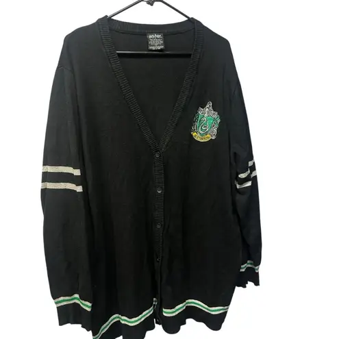 Harry Potter Slytherin House Crest Black V Neck Cardigan Size 16