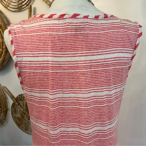 SUNDANCE Catalog Coral Mix Striped Linen Jersey Hanky Hem CALPURNIA Dress Sz L Pink Size L