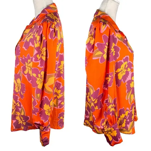 BTFBM Retro Button Down Large Shirt Top Bright Colors Lapel V Neck Orange