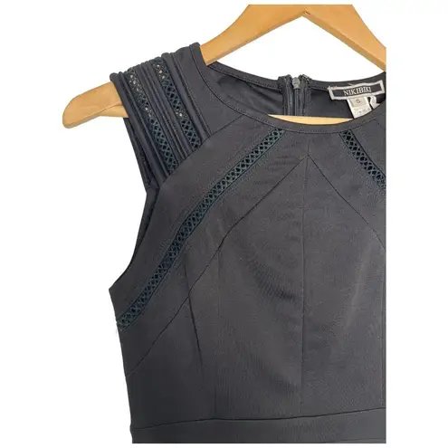 NIKIBIKI Womens Small Career Dress Sheath Sleeveless Round Neck LBD Black