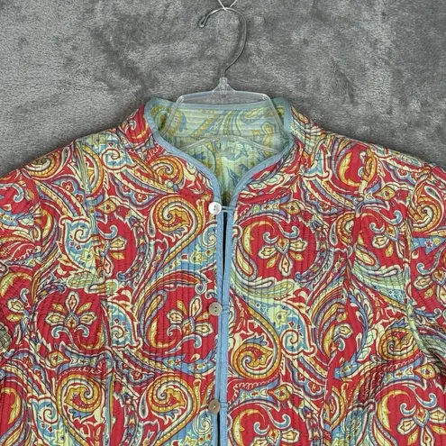 J. McLaughlin  Jacket Women Small Green Orange Floral Quilted Boho Granny Grandma