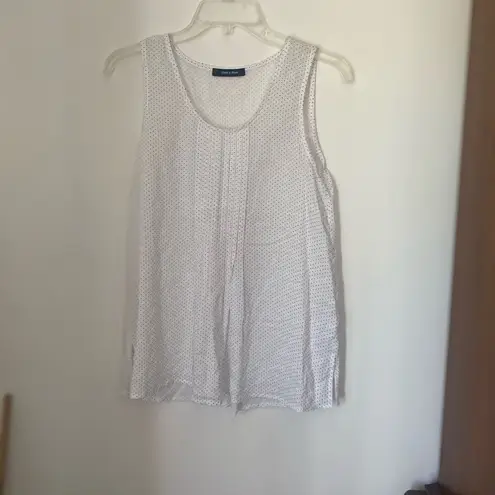 Doe & Rae white with blue polka dots top with pleated detail