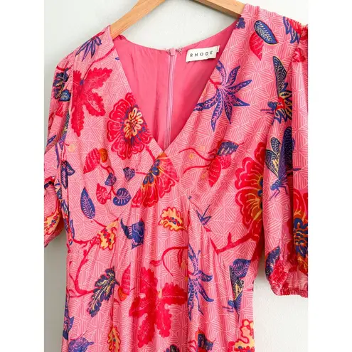 Rhode | Ester Midi Dress in Rouge Akiko | Pink Floral | Sz 2