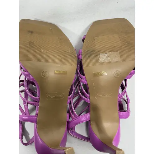 Anne Michelle Womans Strappy Slipon Sandals 8.5 Purple Open Square Toe Stiletto
