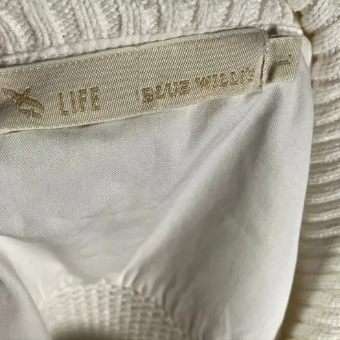 Blue Willi's Life Danish Design White Cotton Knit Full Zip Up Jacket L Pastel Size L