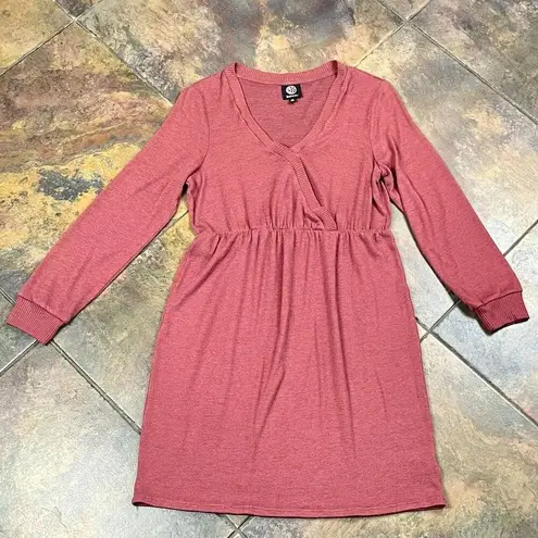 Bobeau Burgundy Mini Long Sleeve Wrap Sweater Dress Large