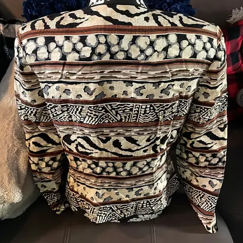 Maggy London by KENNETH NOLAN 💯SILK Multiple Print Design Blazer Jacket Size 10
