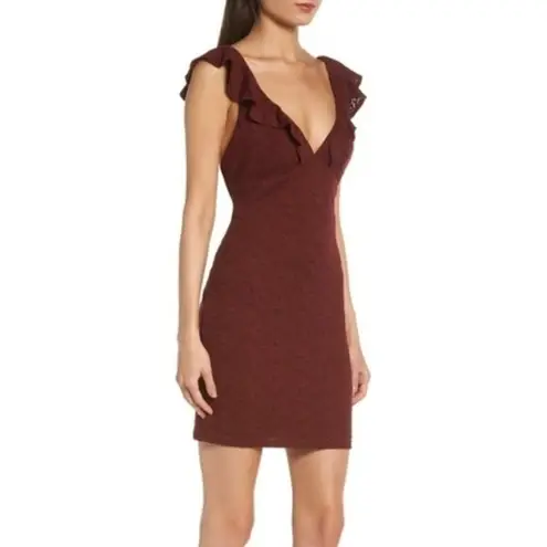 NEW Lulus Ruffle Neck Lace Minidress‎ BURGUNDY Brown Size 12