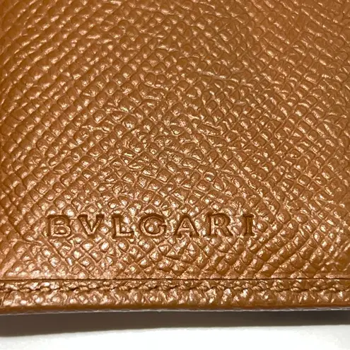 BVLGARI Bulgari Caramel Tan Unisex Textured Leather Bifold Wallet with Large Gold Snap