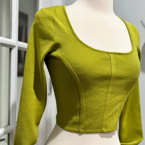 HAPPILY GREY Green Ribbed Cropped Top