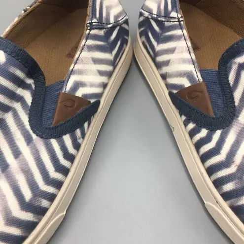 Olukai  Shoes Womens 7 Pehuea Pai Slip On Sneakers Blue White Canvas Stripe Low