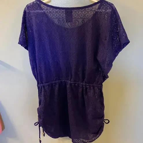 Catalina Purple Lace Beach Swimsuit Cover-Up~ Drawstring Ruched Sides~ L
