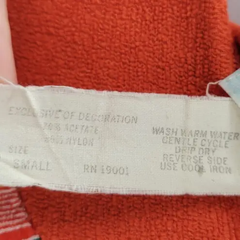 VTG Sears 70s Multicolor Striped House Coat Small Orange Robe Keyhole Back