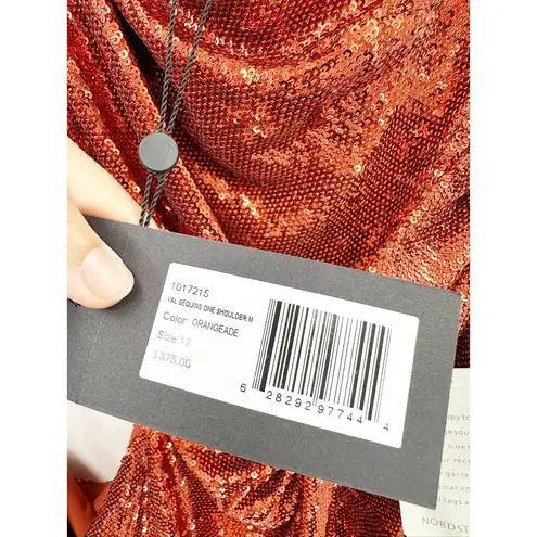 Halston Val Sequins One Shoulder Mini Dress in Orangeade Size 12 NWT
