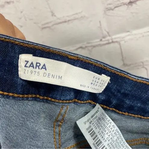 ZARA  Womens Jeans 4 Skinny Dark Wash Blue Denim Tuxedo Stripe Raw Hem Mid