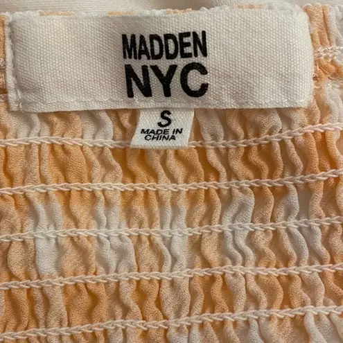 Madden NYC Peach Check Pullover Smocked Dress Size Small Orange
