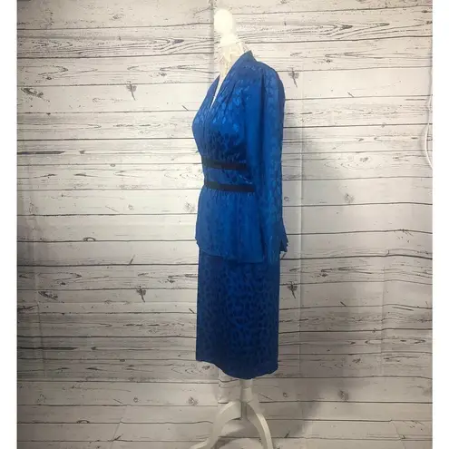 Vintage Silk Studio Blue & Black polkadot fitted waist top & skirt size 12