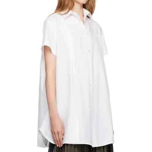 Sacai Oversized Flare White Cotton Button Front Short Sleeve Shirt Size 6
