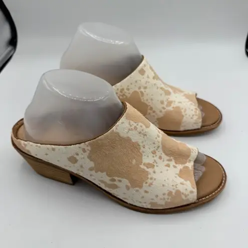 Sofft Aneesa Real Cow Hair Open Toe Mule Heel Sandals Size 8.5M Cream & Brown