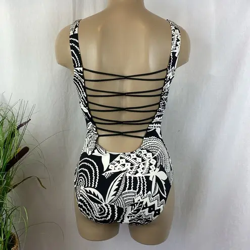 Ralph Lauren Polo Black & White Print 1 Piece Swim Bathing Suit S