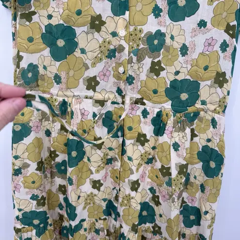 Trovata Birds Of Paradis Kristi Floral Dress Button Midi Bungalow Floral XS Boho Green