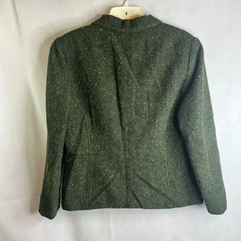 Kasper  & Company Green Tweed Full Zip Wool Blend Blazer Jacket Size 12