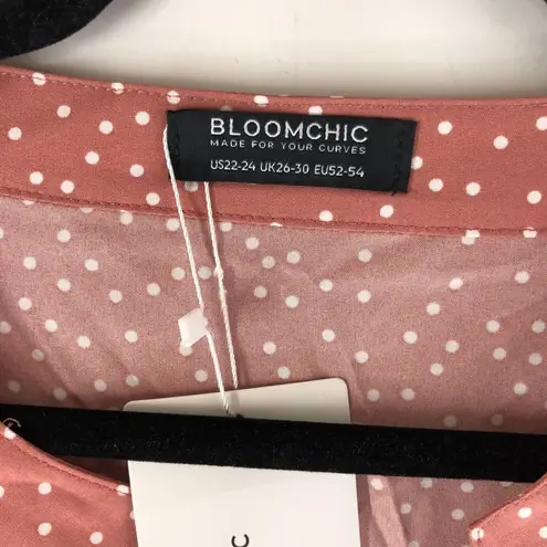 Bloomchic Womens Polka Dot V Neck Ruffle Trim Blouse Watermelon Red 22-24