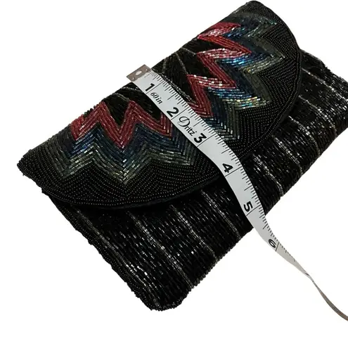 Vintage ADG Beaded Chevron Clutch – 80s/90s Rainbow Glam Black